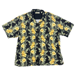 Tommy Bahama Mens XXL Floral 100% Silk Short Sleeve Hawaiian Shirt Black Yellow